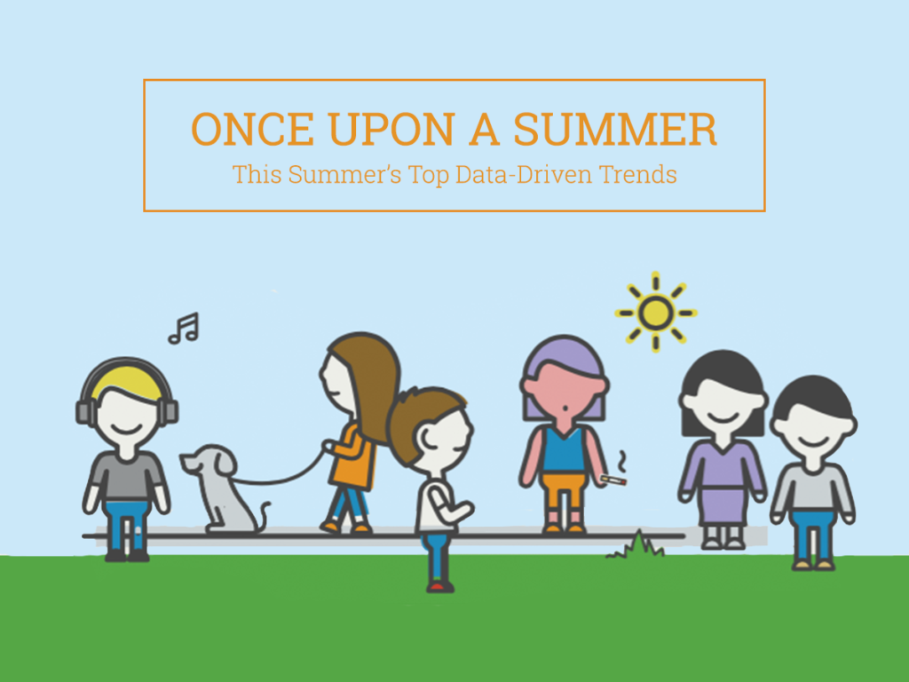 A water color illustration of several people standing on grass, on a sunny day, with the title, "Once Upon a Summer: Top Summer Insights from 2017"