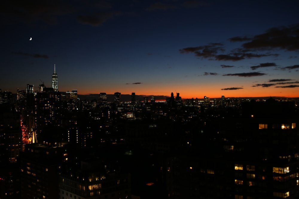 The New York Skyline at Sunset.