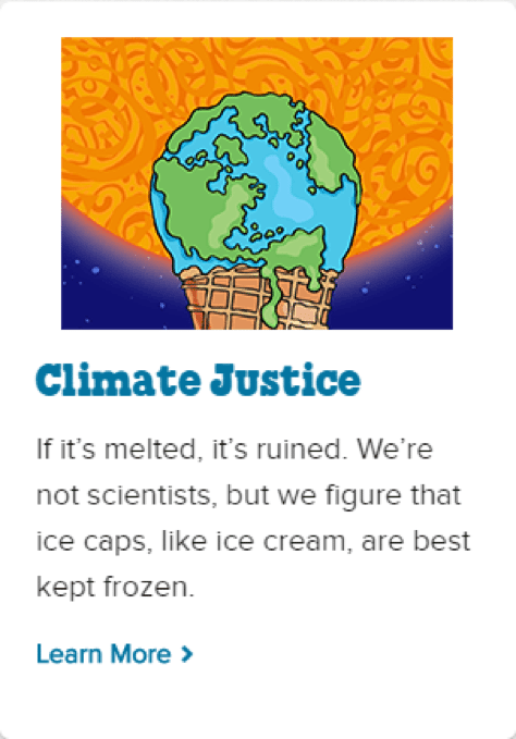 A screenshot of Ben & Jerry's social-conscious mission statement, saying that they care about climate justice.