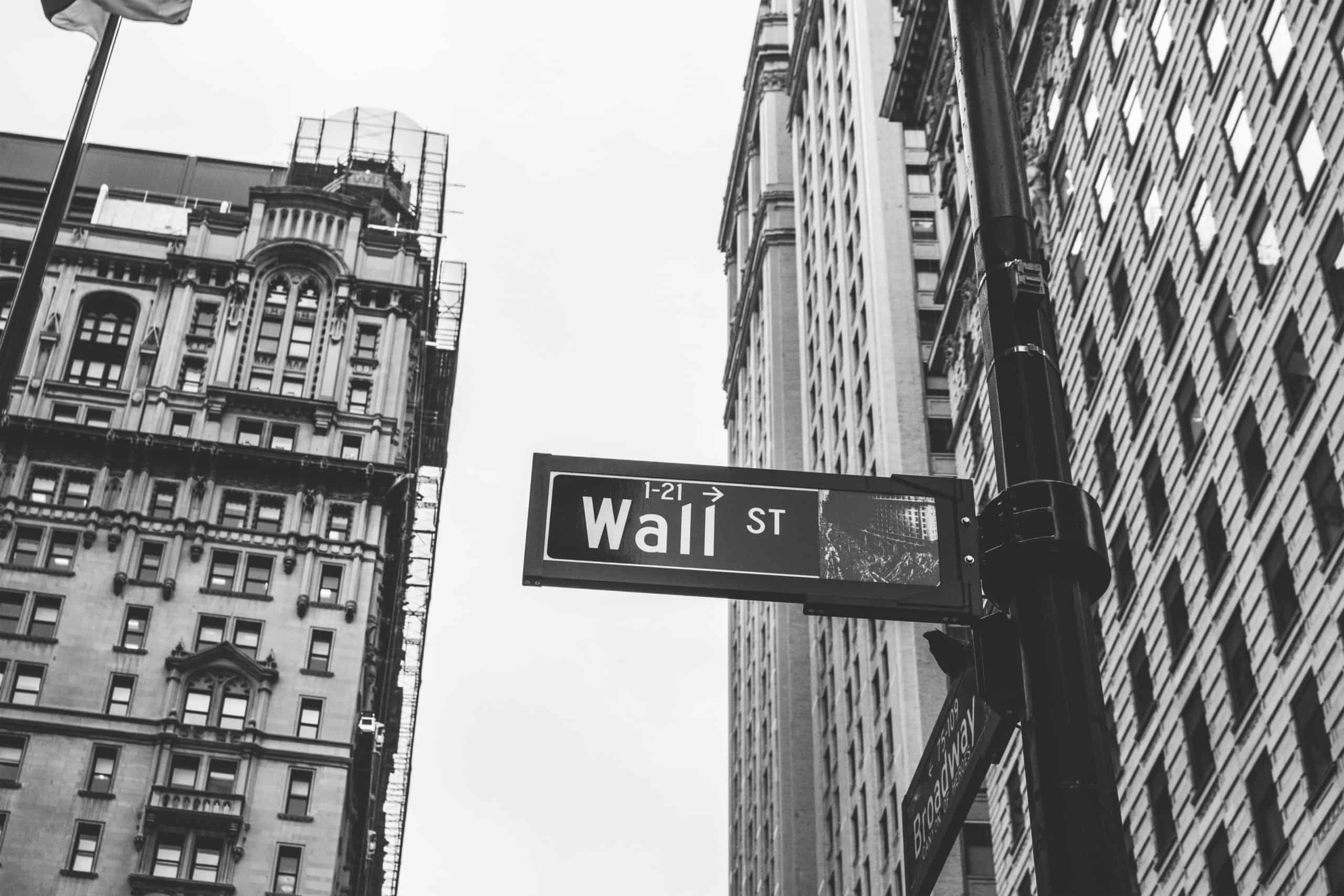 Black and white wall street sign in New York City