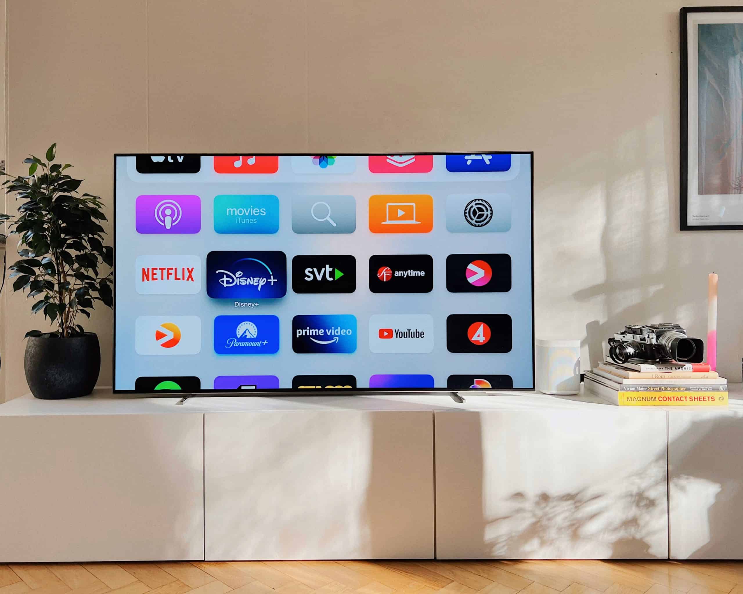 TV screen with various streaming platforms on screen.
