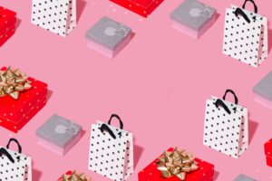 Gift boxes with bows and bags