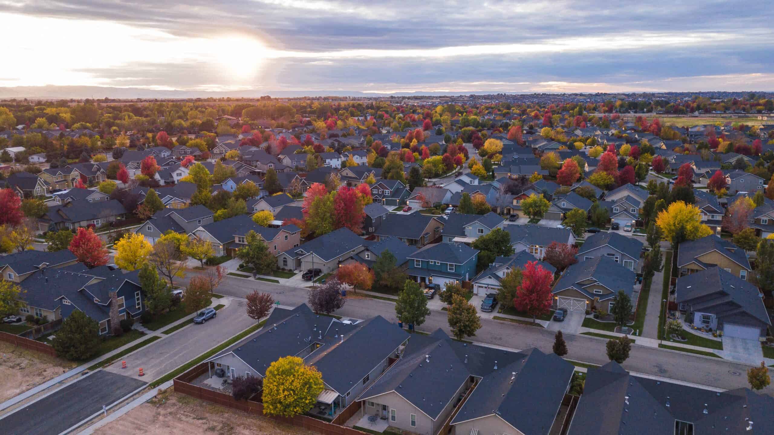 Aerial image of neighborhood full of houses
