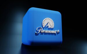 Image of paramount+ logo on a blue box