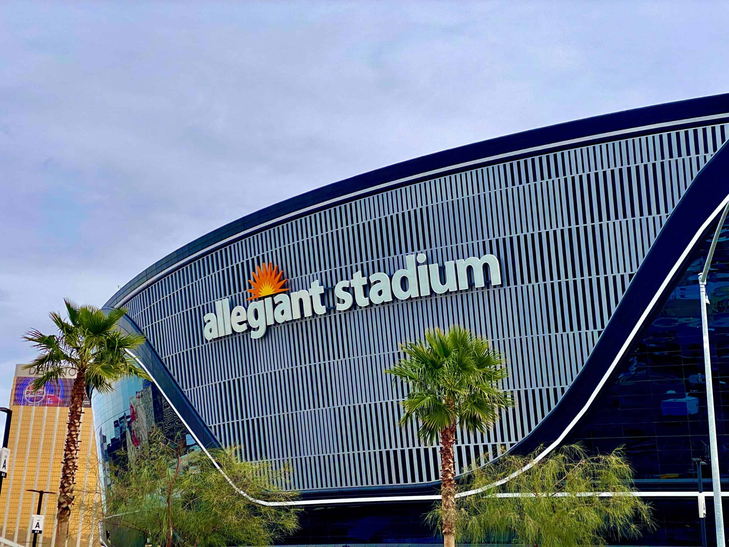 Front of Allegiant Stadium in Las Vegas, host of 2024 Super Bowl