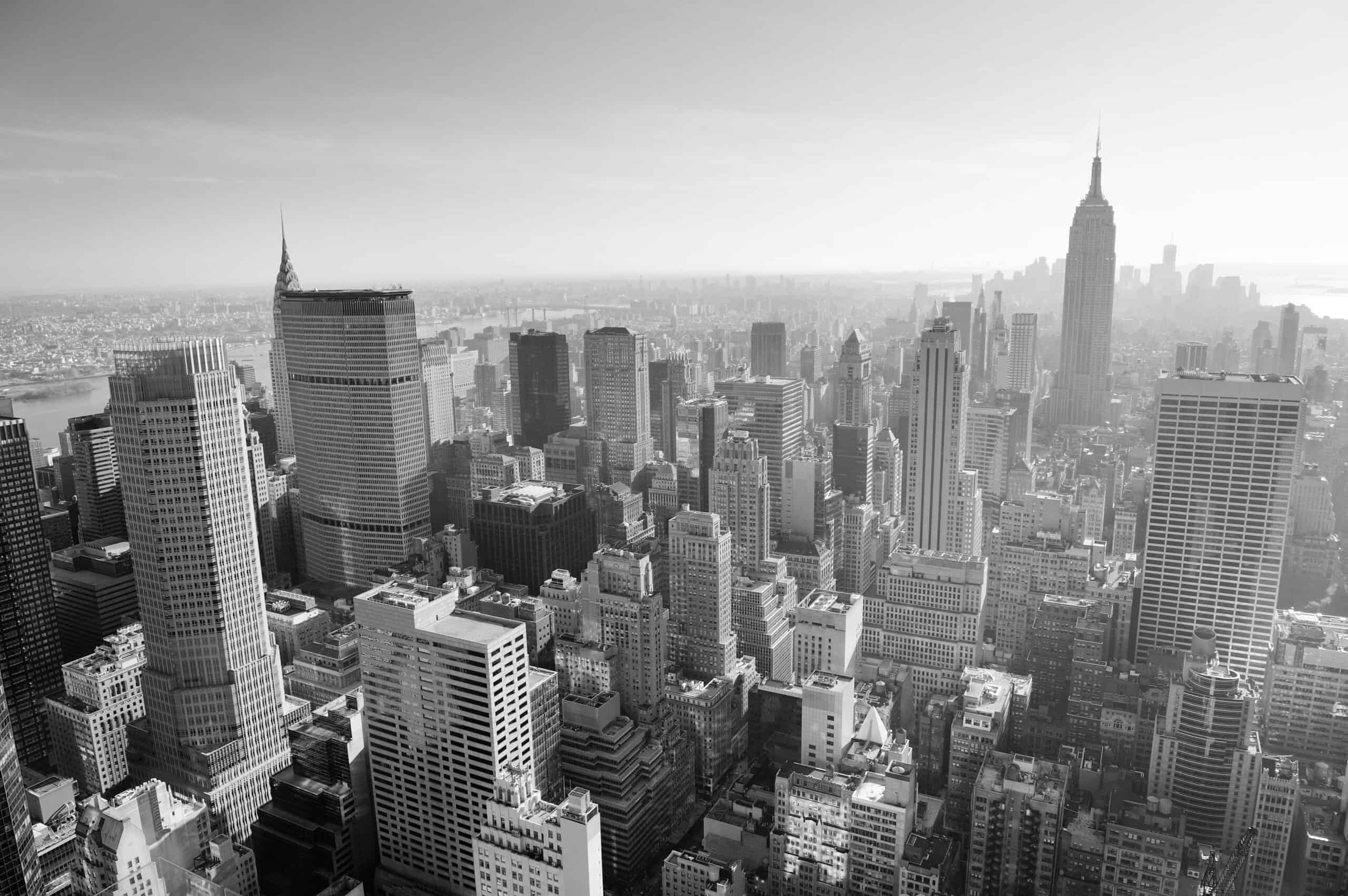 Black and white image of New York City skyline