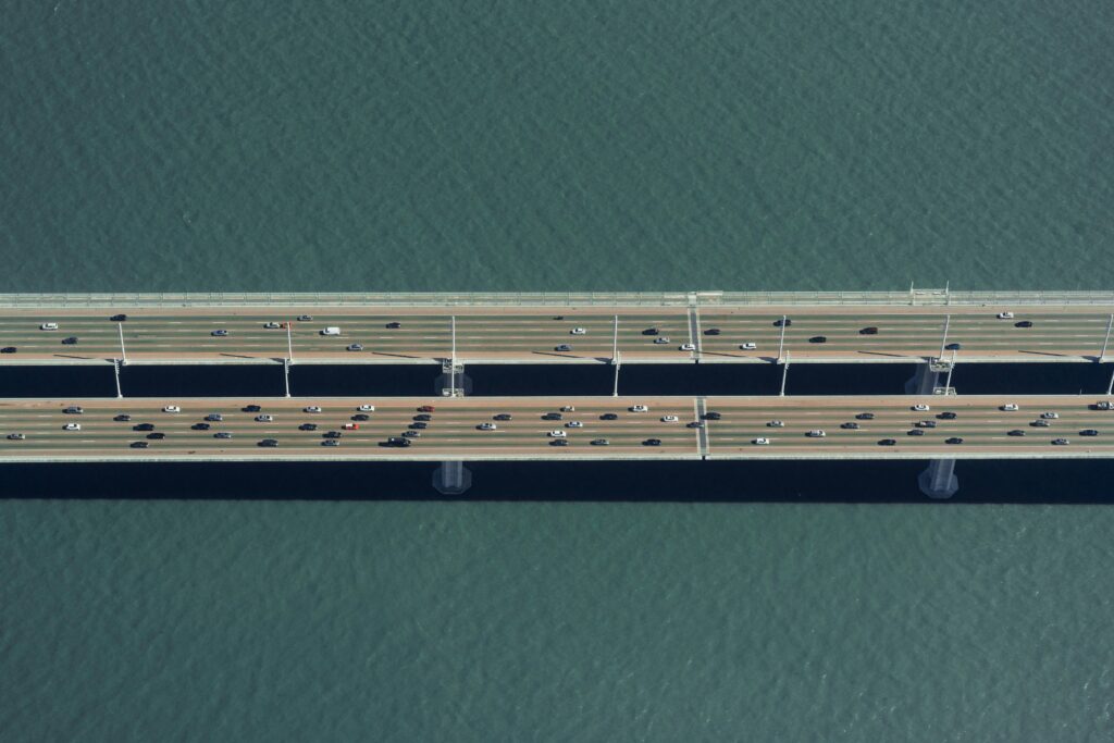 Cars driving on the bay bridge