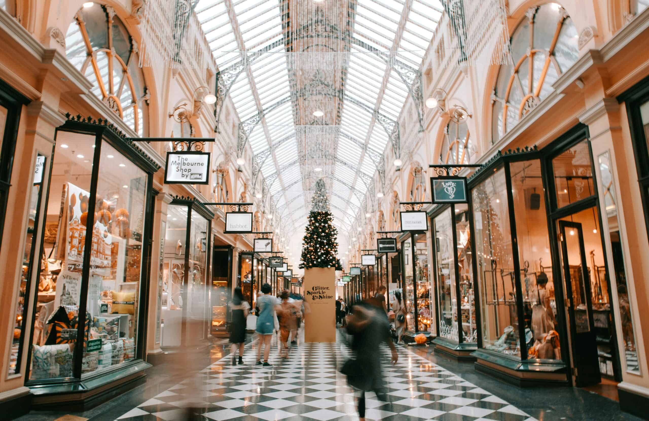 Shopping mall with holiday decorations