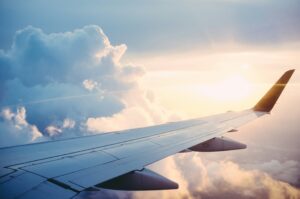 View looking outside the video of a plane mid-flight