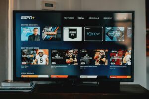 ESPN+ home screen on a tv