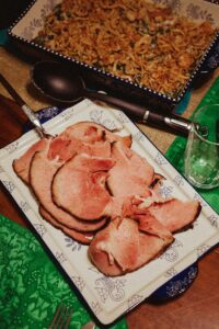 Slices of ham on a table