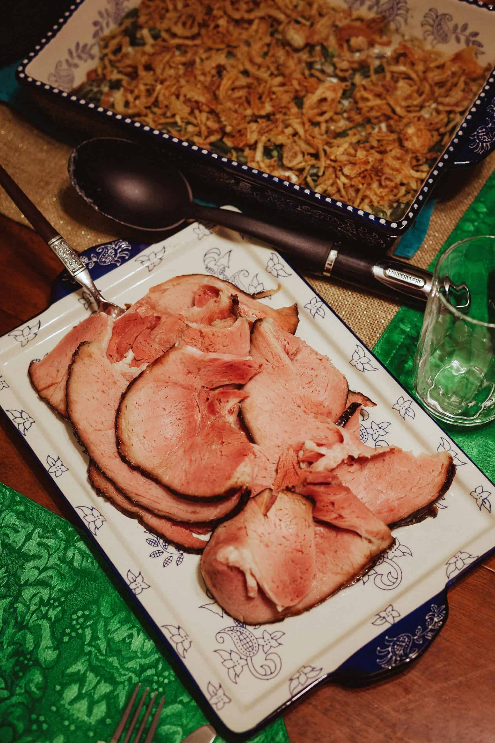 Slices of ham on a table